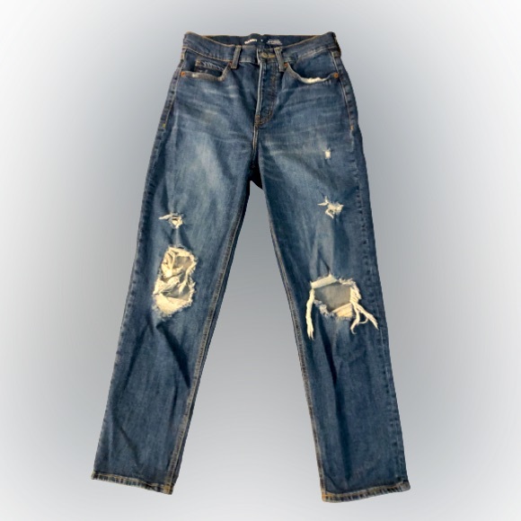 Old Navy Distressed High Rise Button Fly Jeans Sz 4 - Picture 1 of 6